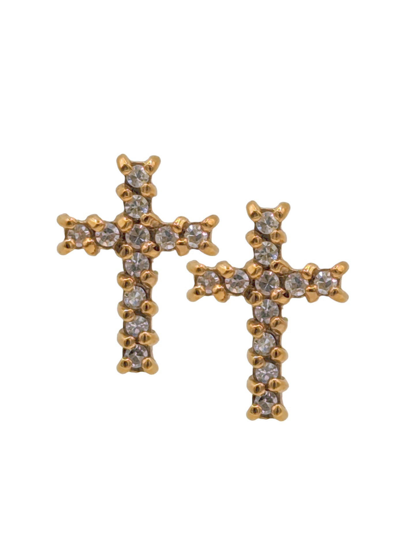 18 Carat YG Diamond Set Cross Earrings