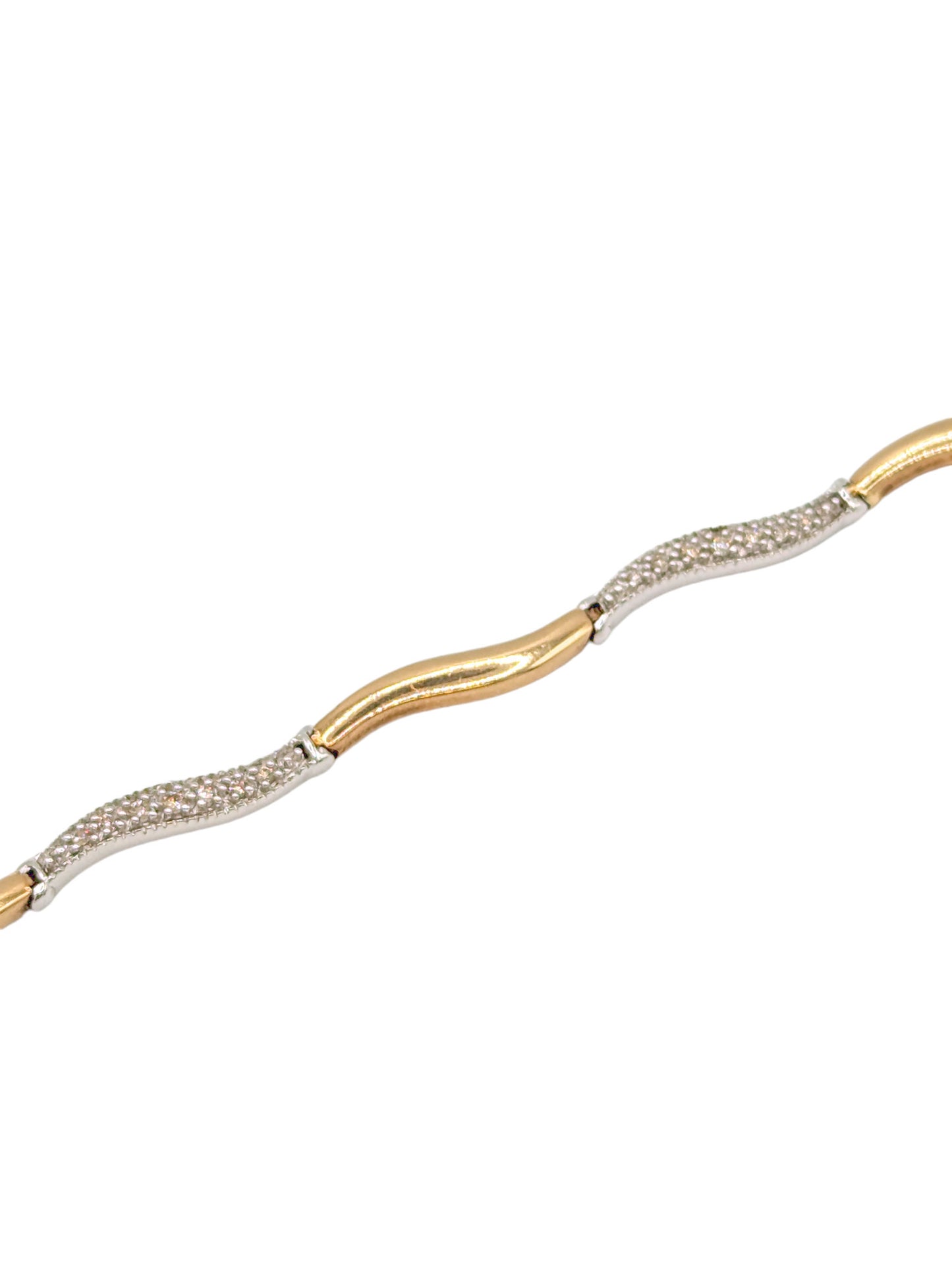 9 Carat Ladies YG and WG Wavy Diamond Set Bracelet