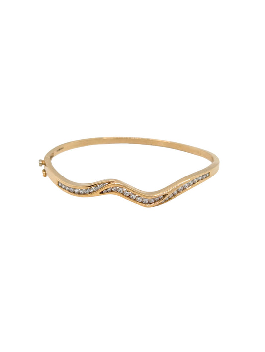 9ct Solid Gold CZ Wavy Ladies Bangle