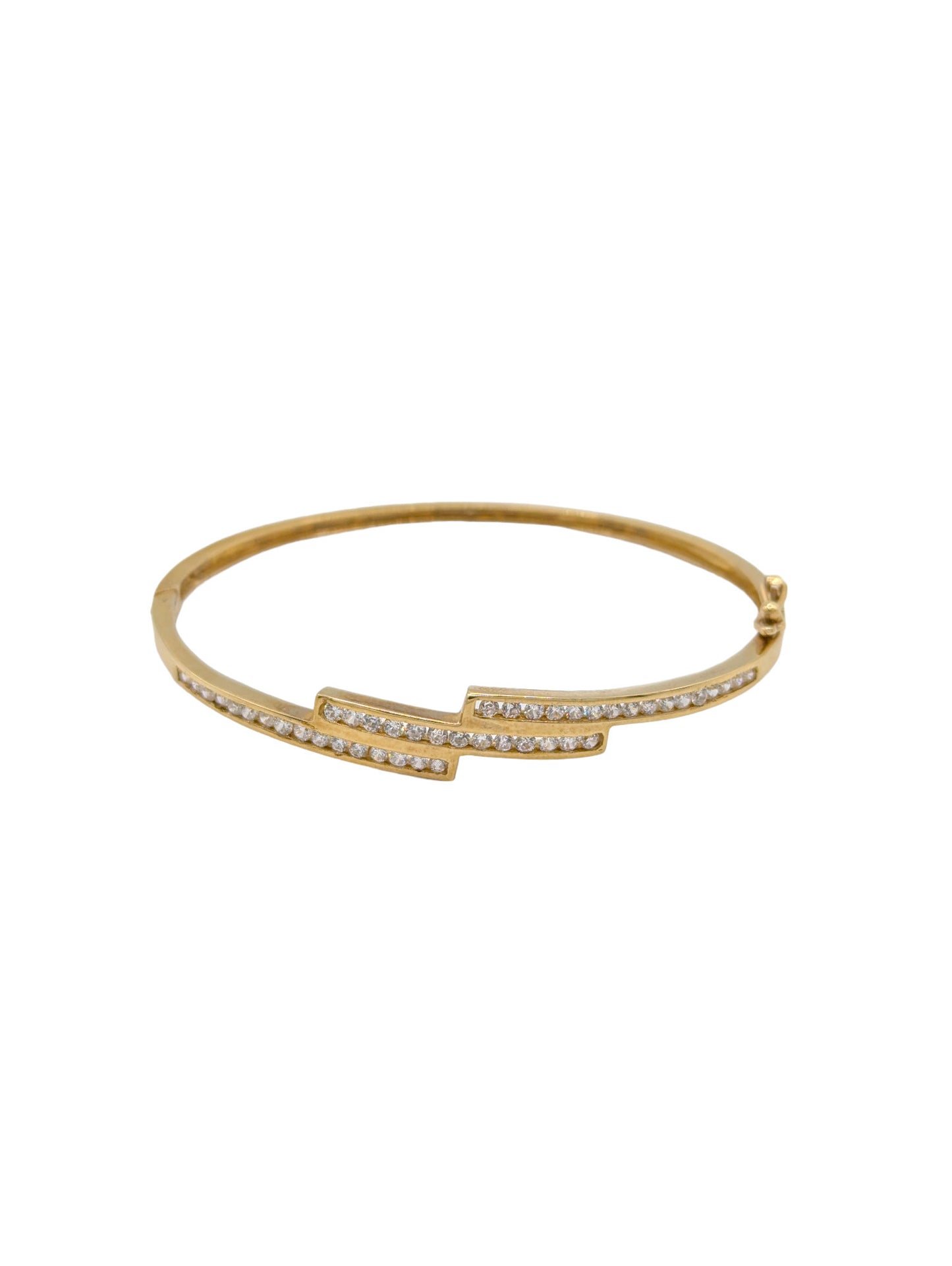 9ct Yellow Gold Cubic Zirconia Three Row Hinged Bangle