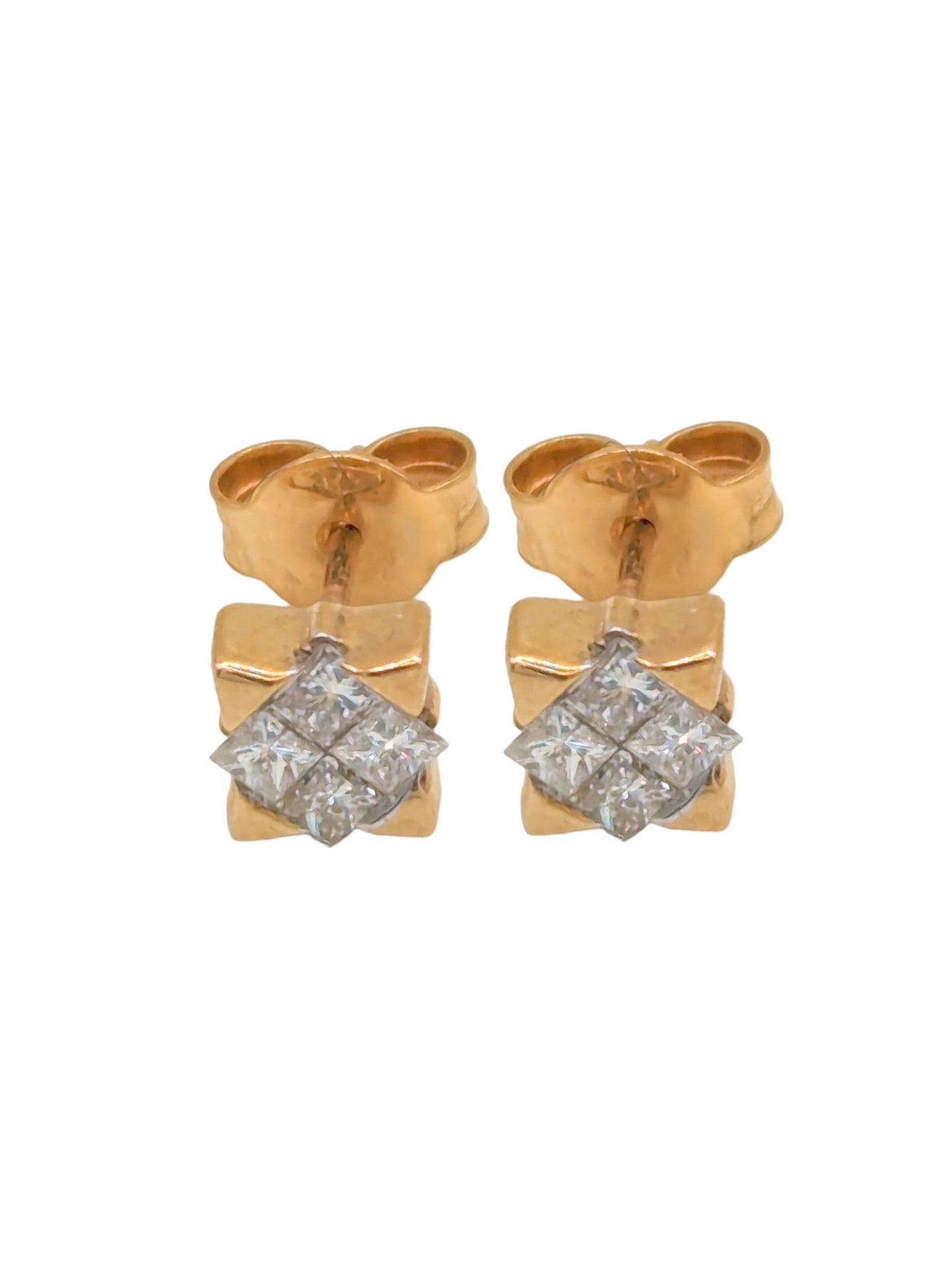 9 Carat YG Princess Cut Diamond Stud Earrings