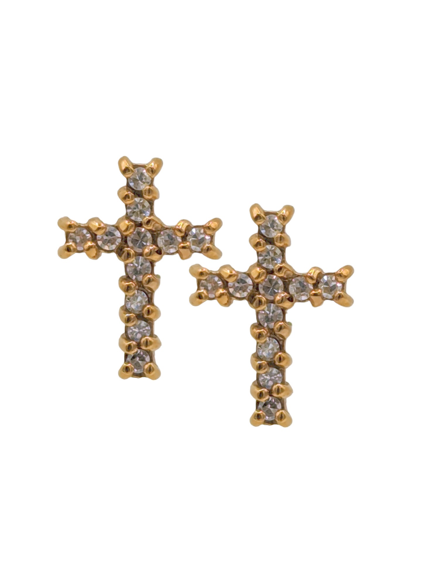 18 Carat YG Diamond Set Cross Earrings