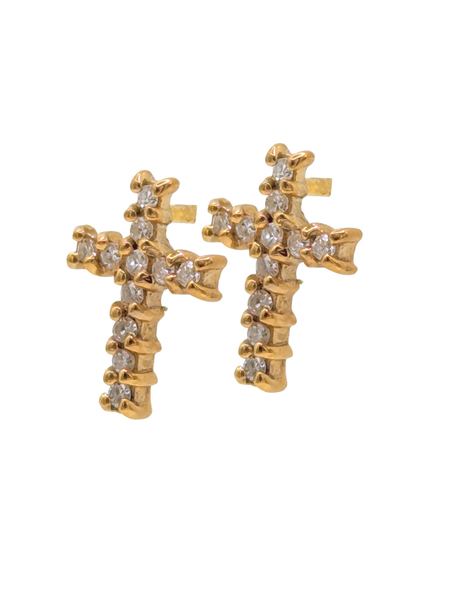 18 Carat YG Diamond Set Cross Earrings