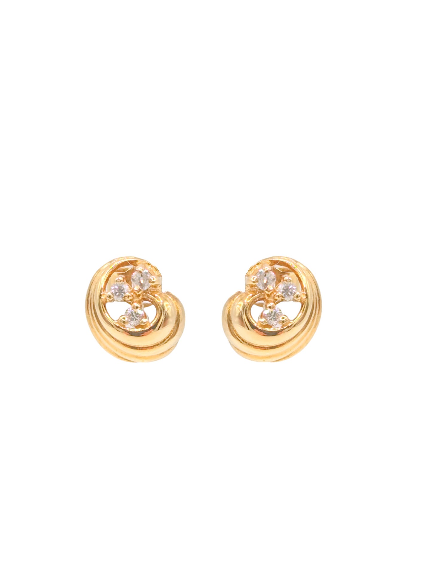 9ct Yellow Gold Diamond Set Swirl Stud Earrings