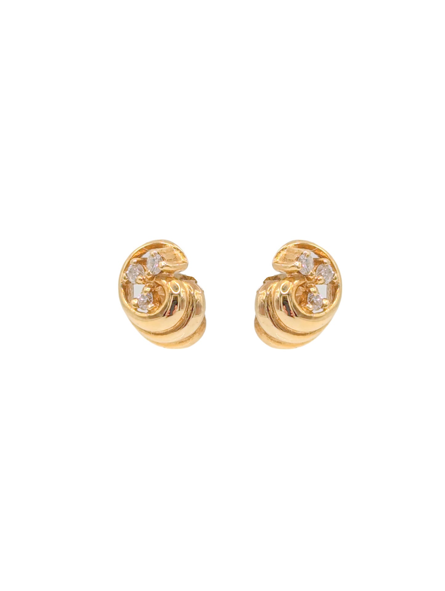 9ct Yellow Gold Diamond Set Swirl Stud Earrings