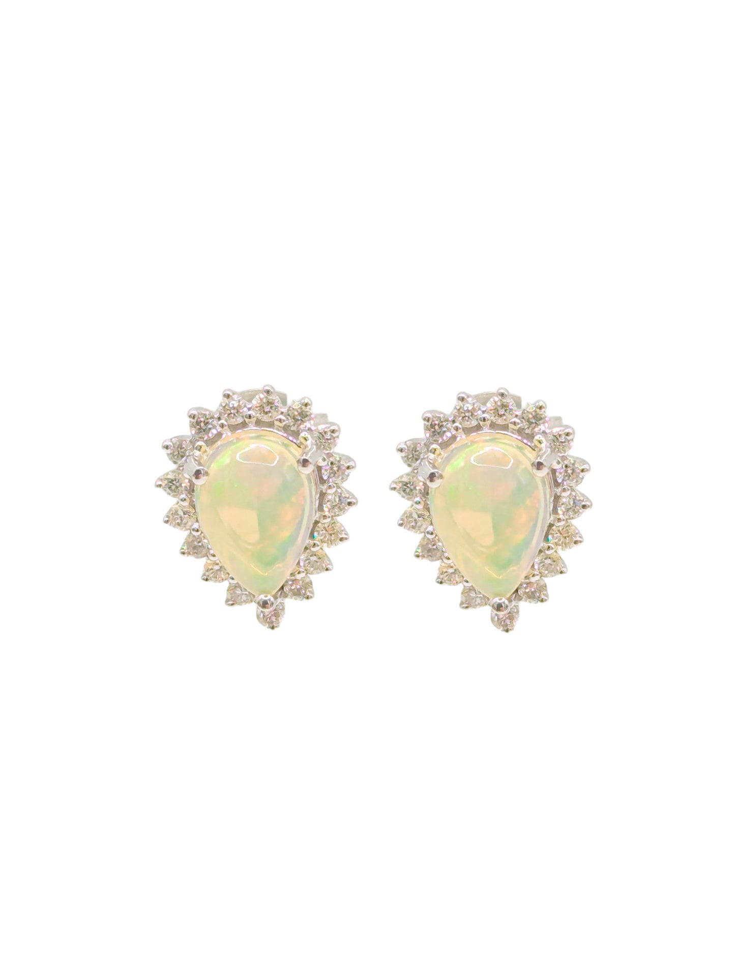 9ct White Gold Diamond and Opal Earrings