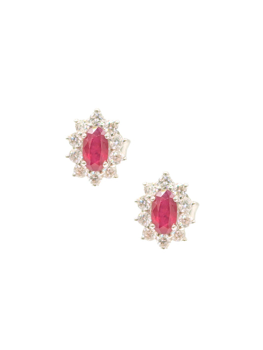 18ct White Gold Ruby & Diamond Cluster Earrings