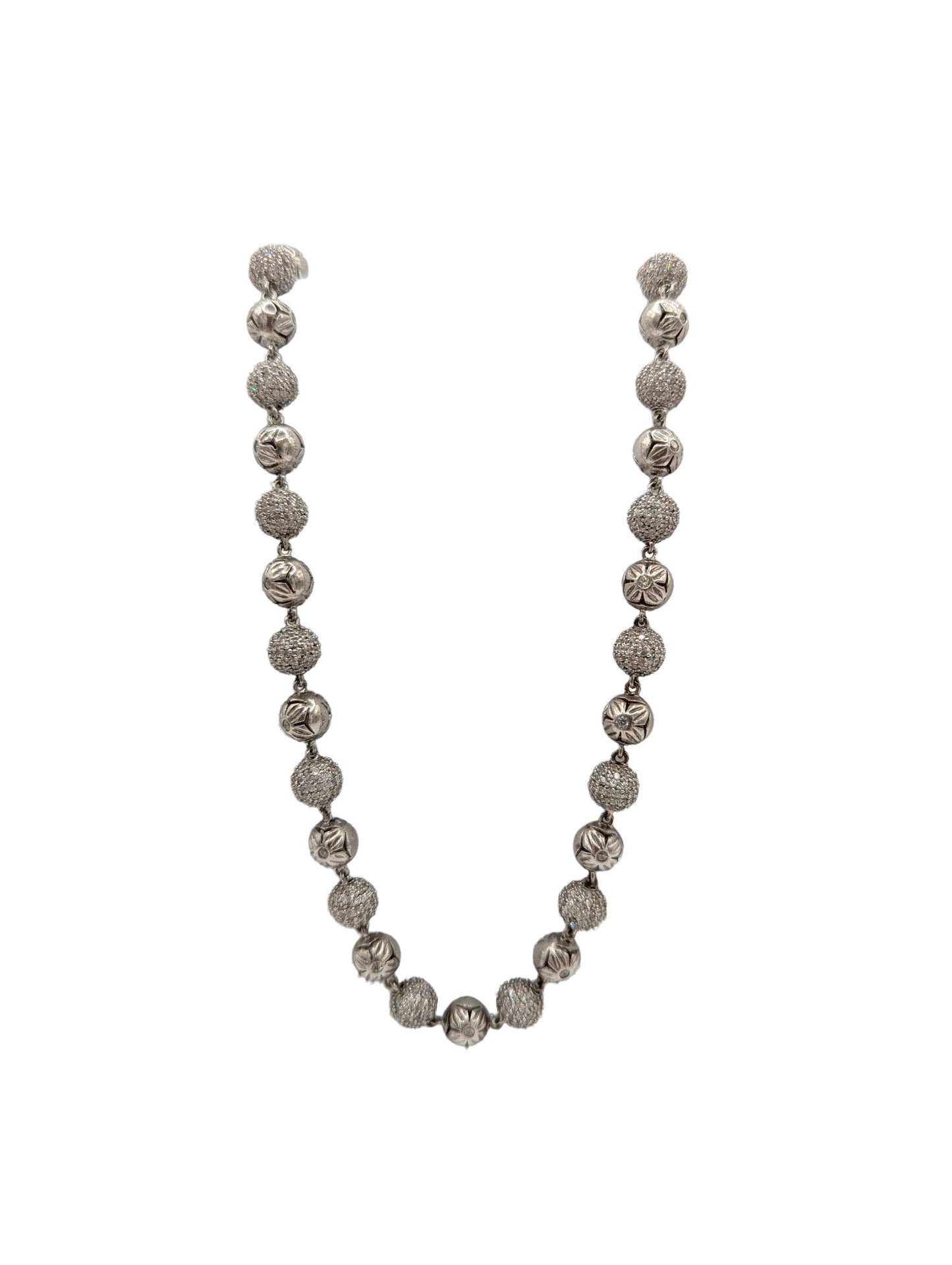 Sterling Silver 31" Long Rapper Style CZ Ball Necklace