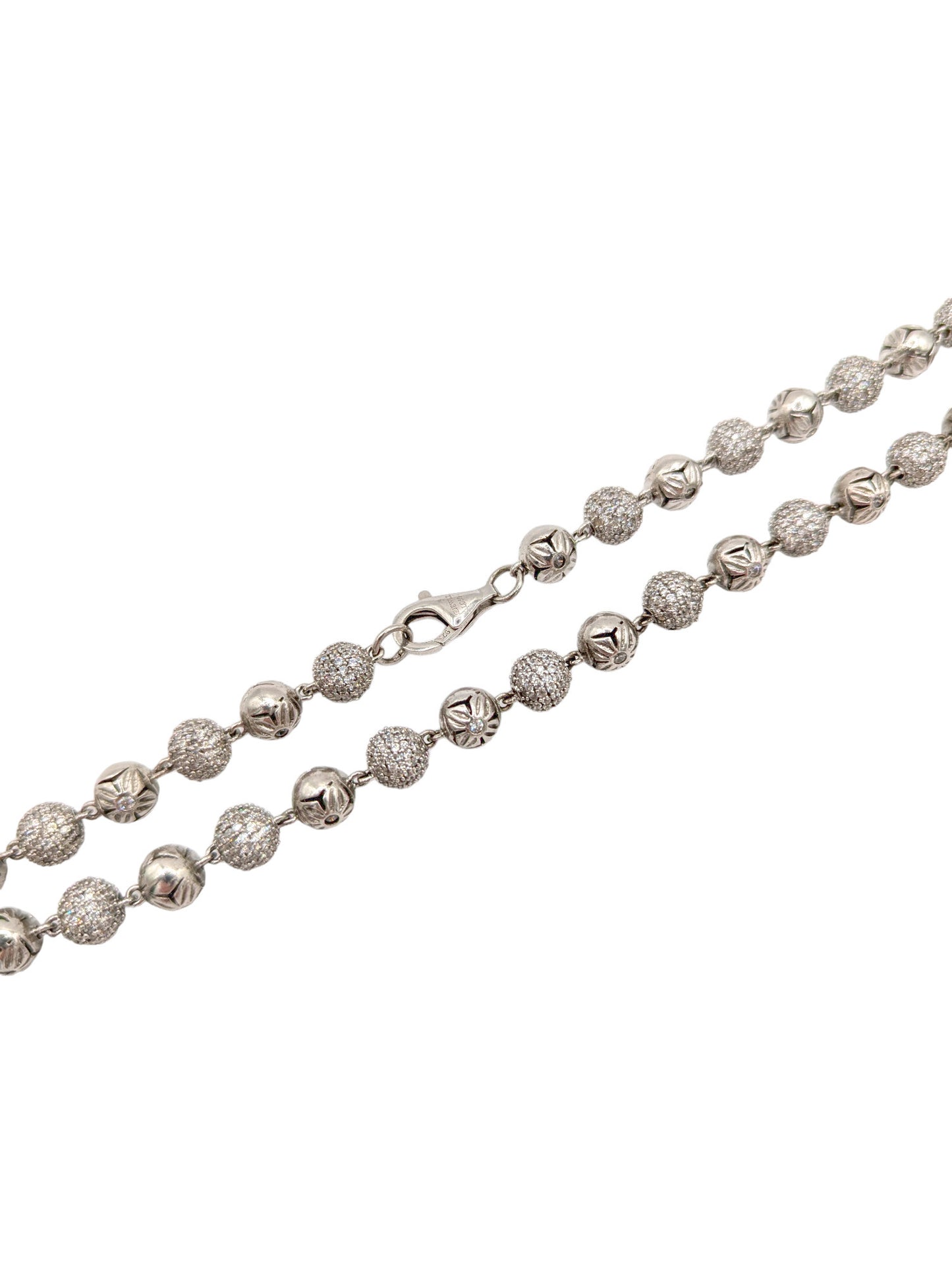 Sterling Silver 31" Long Rapper Style CZ Ball Necklace