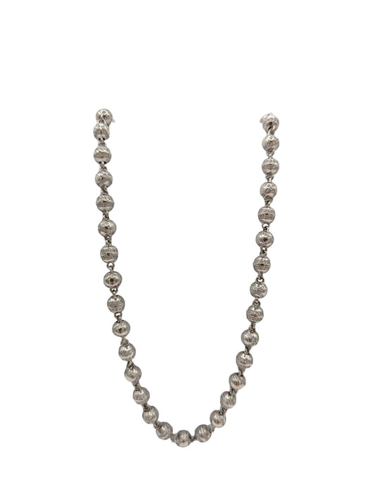 36" Silver CZ Hip Hop Style Bead Necklace