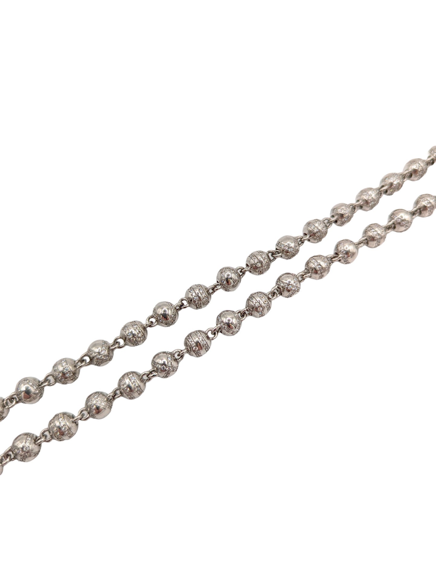 36" Silver CZ Hip Hop Style Bead Necklace