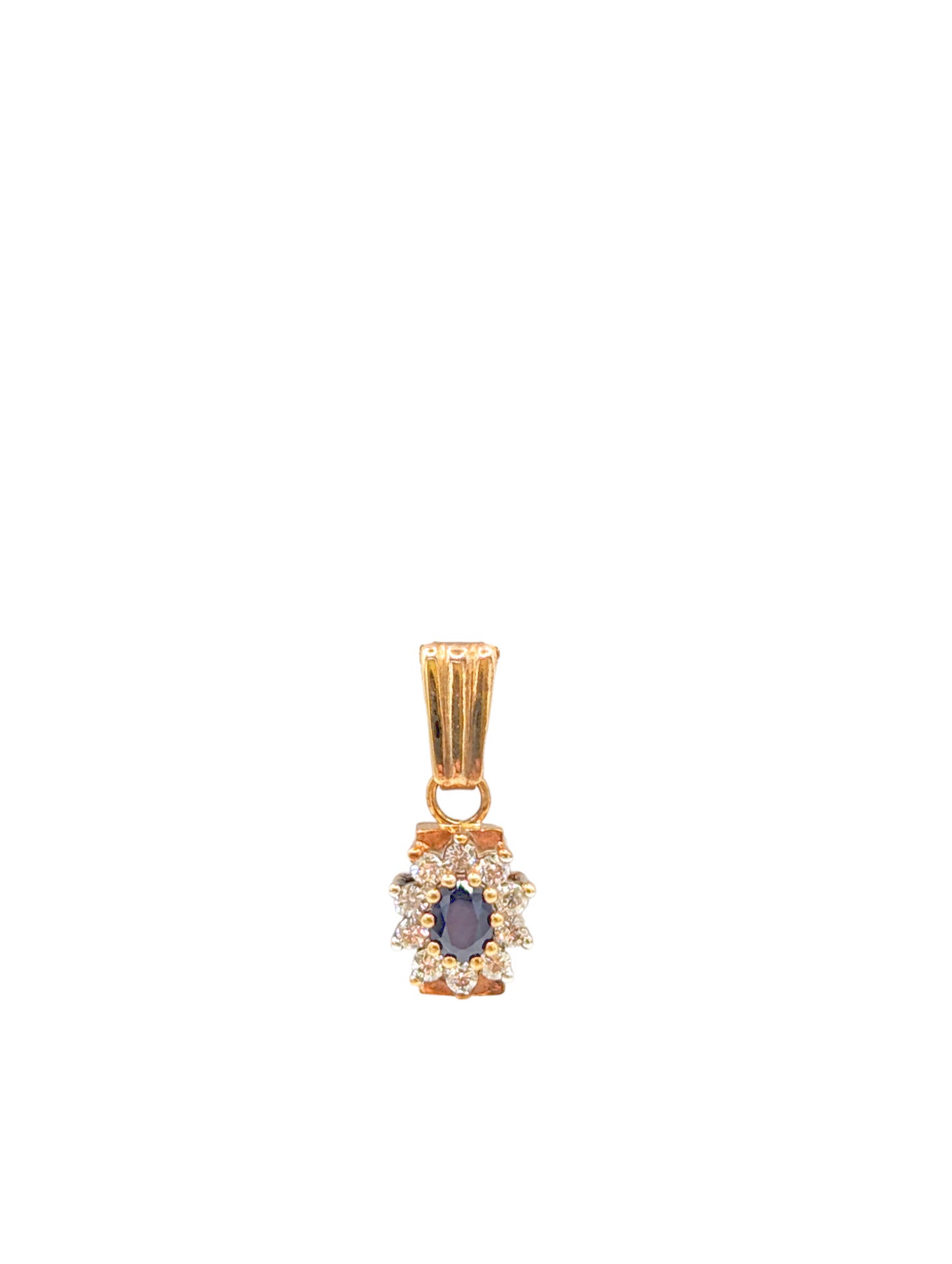 9 Carat YG Diamond and Sapphire Cluster Pendant