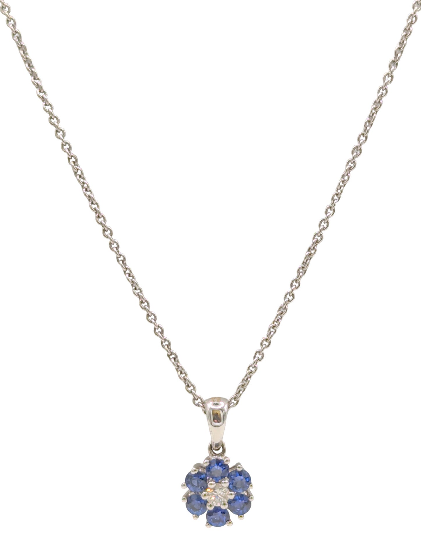 18ct White Gold Sapphire Diamond Pendant And Chain