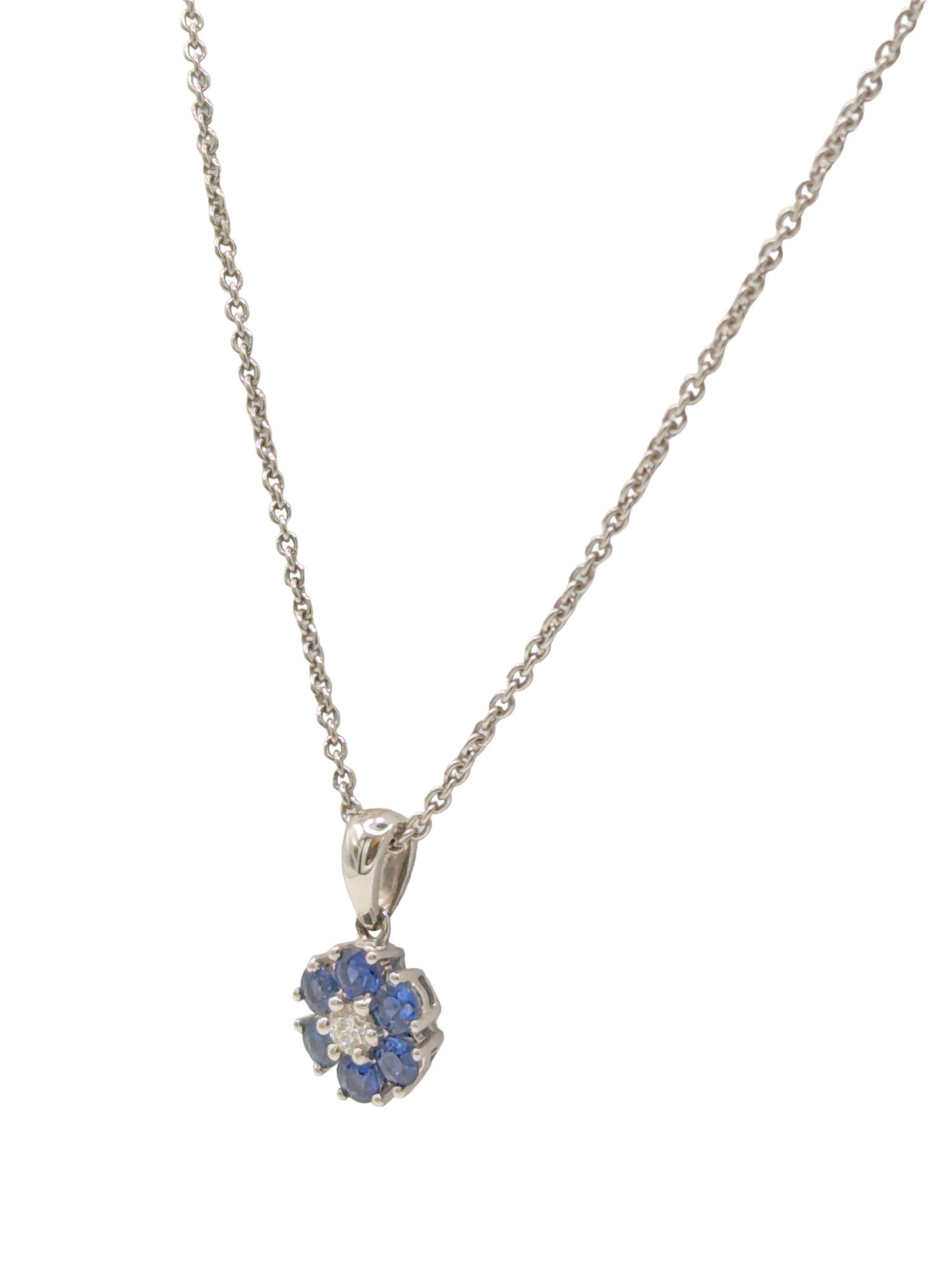 18ct White Gold Sapphire Diamond Pendant And Chain