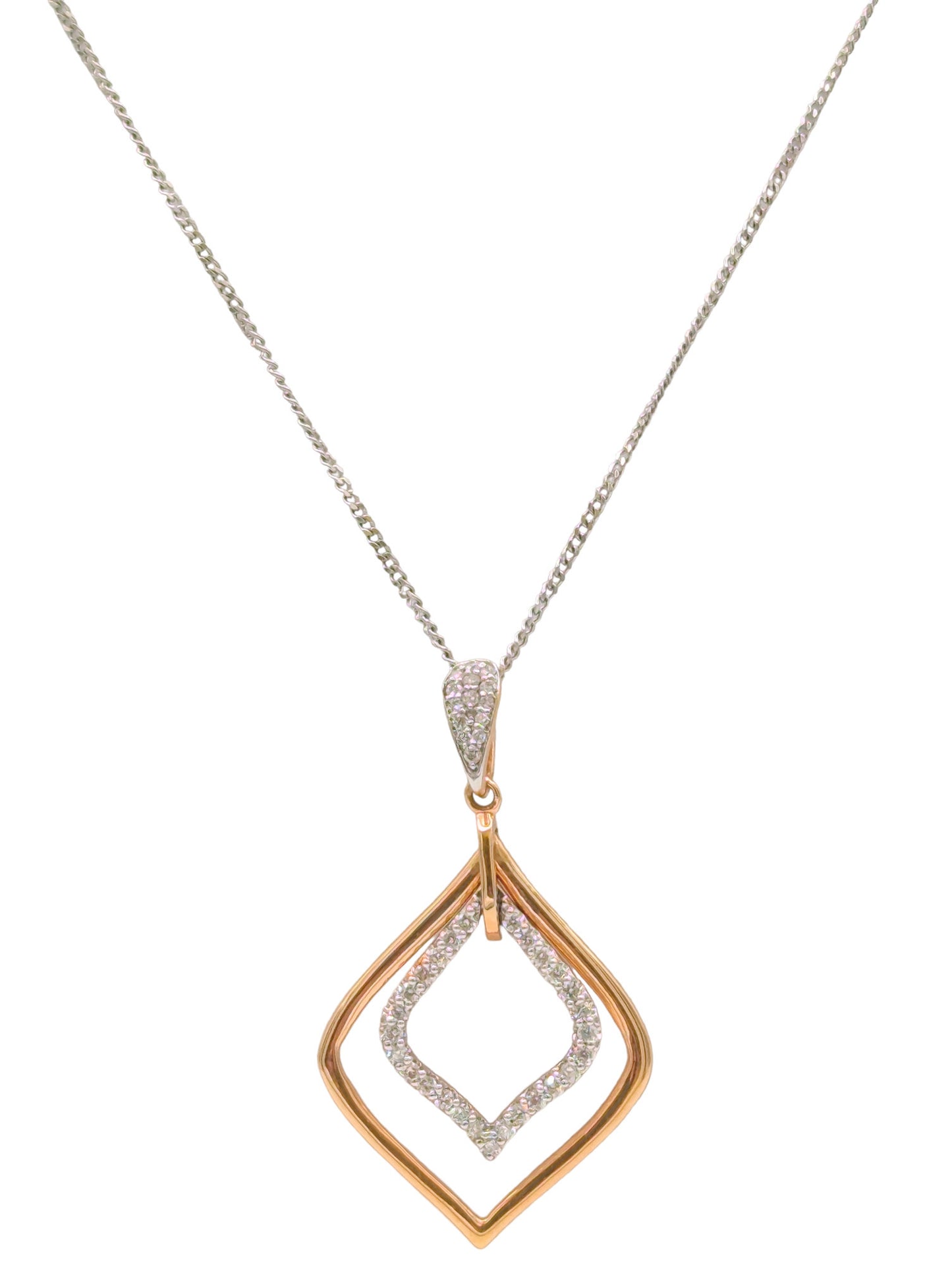 18ct White/Red Gold Diamond Pendant And Curb Chain