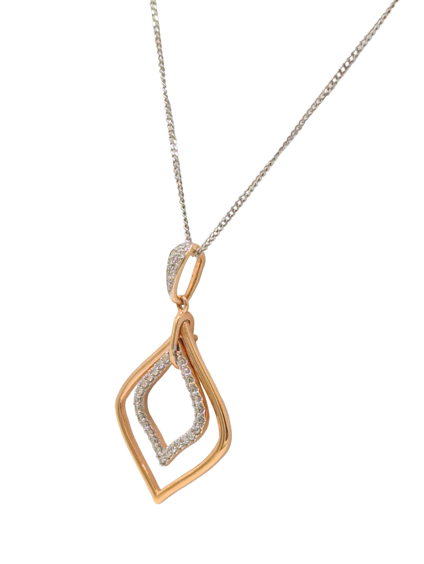 18ct White/Red Gold Diamond Pendant And Curb Chain