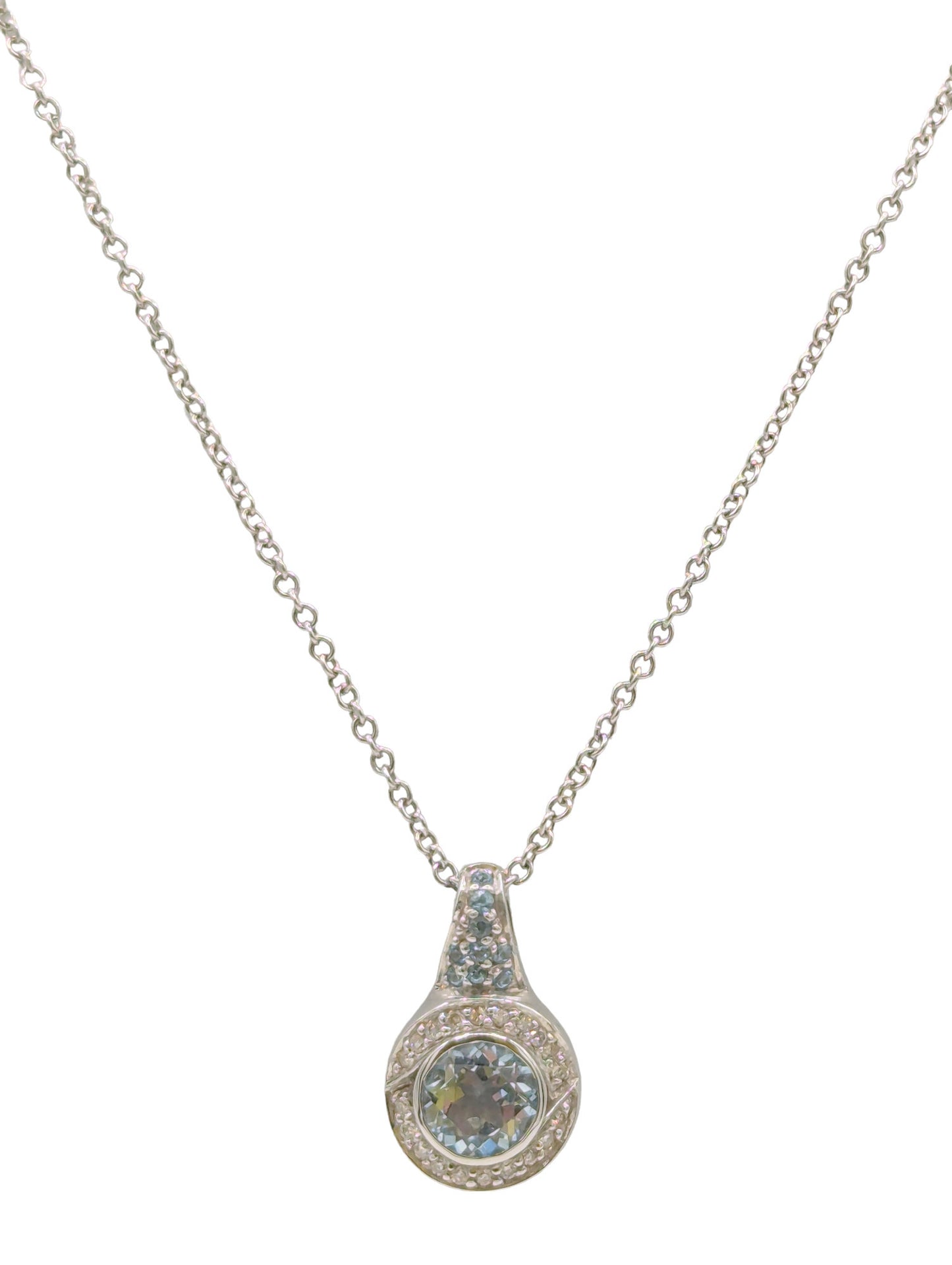 18ct White Gold Diamond & Aquamarine Pendant and Chain