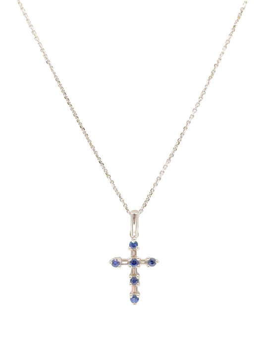 18ct White Gold Diamond/Sapphire Cross and Chain