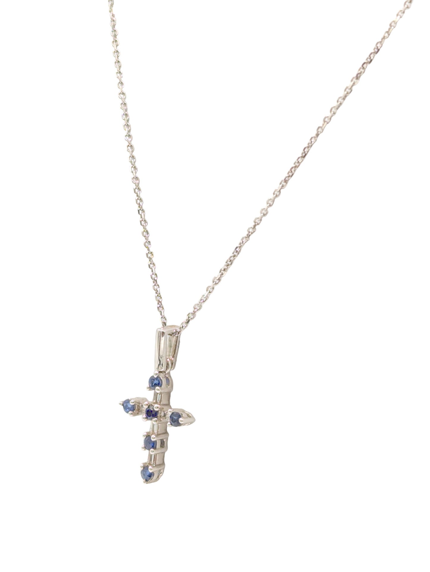 18ct White Gold Diamond/Sapphire Cross and Chain