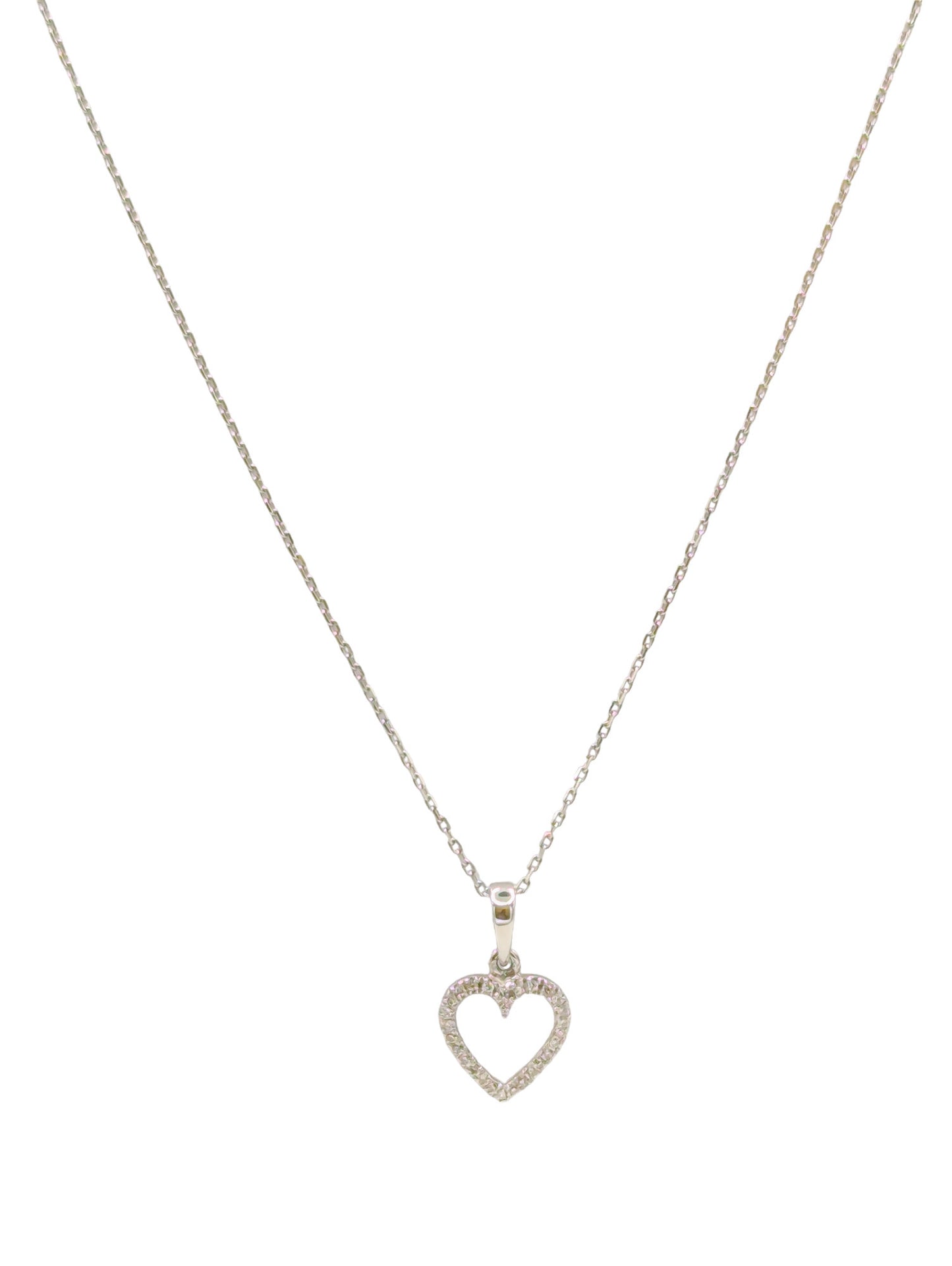 18ct White Gold Diamond Open Heart Pendant And Chain