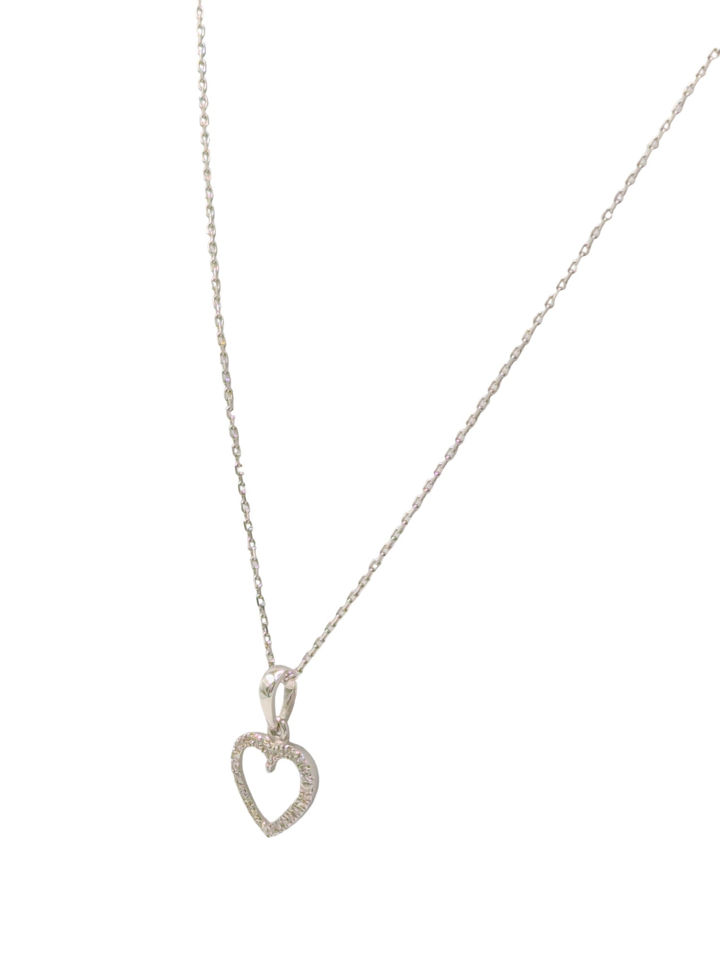 18ct White Gold Diamond Open Heart Pendant And Chain