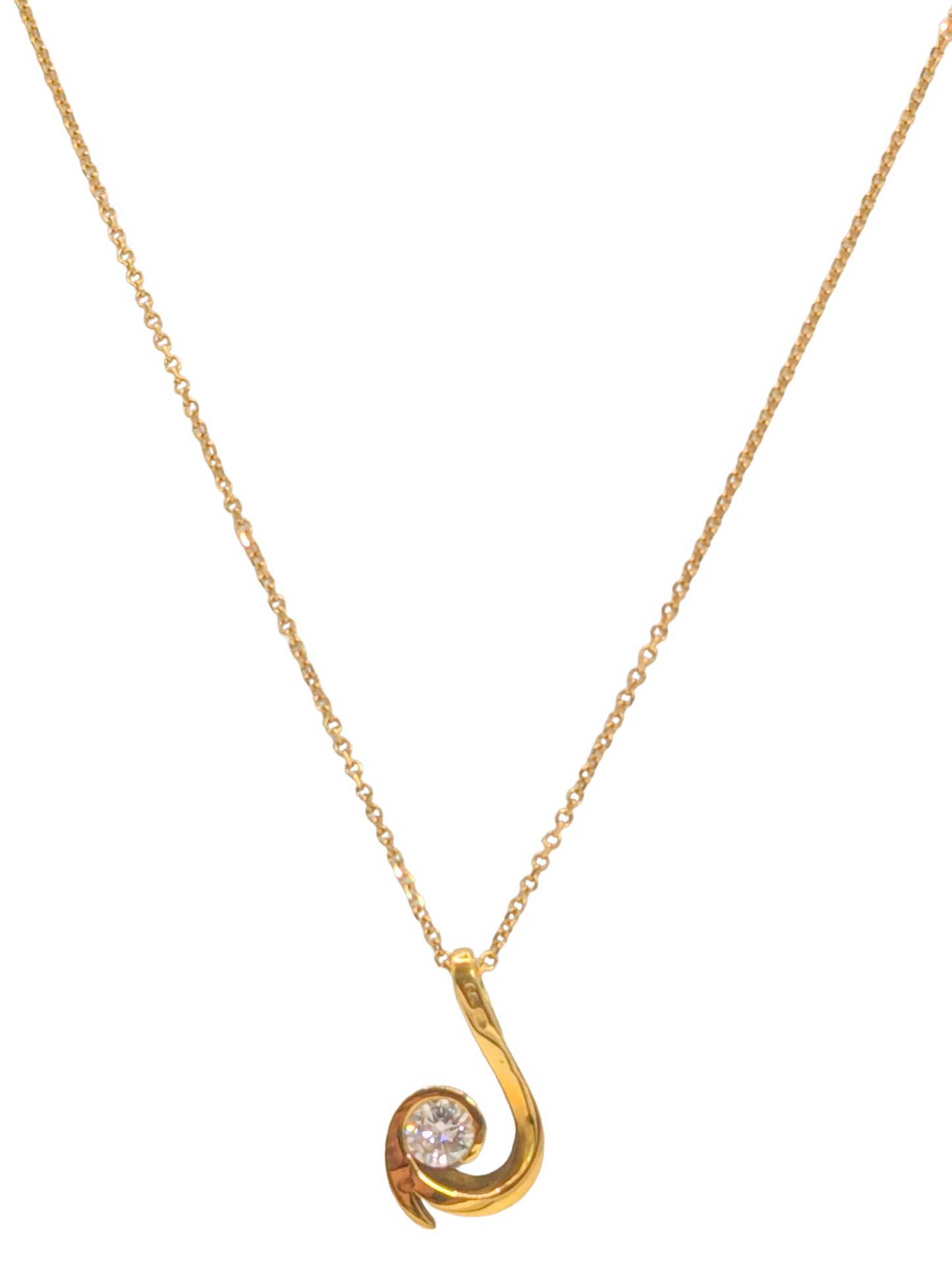 18ct Gold Diamond Solitaire Swirl Pendant and Diamond Cut Oval Chain