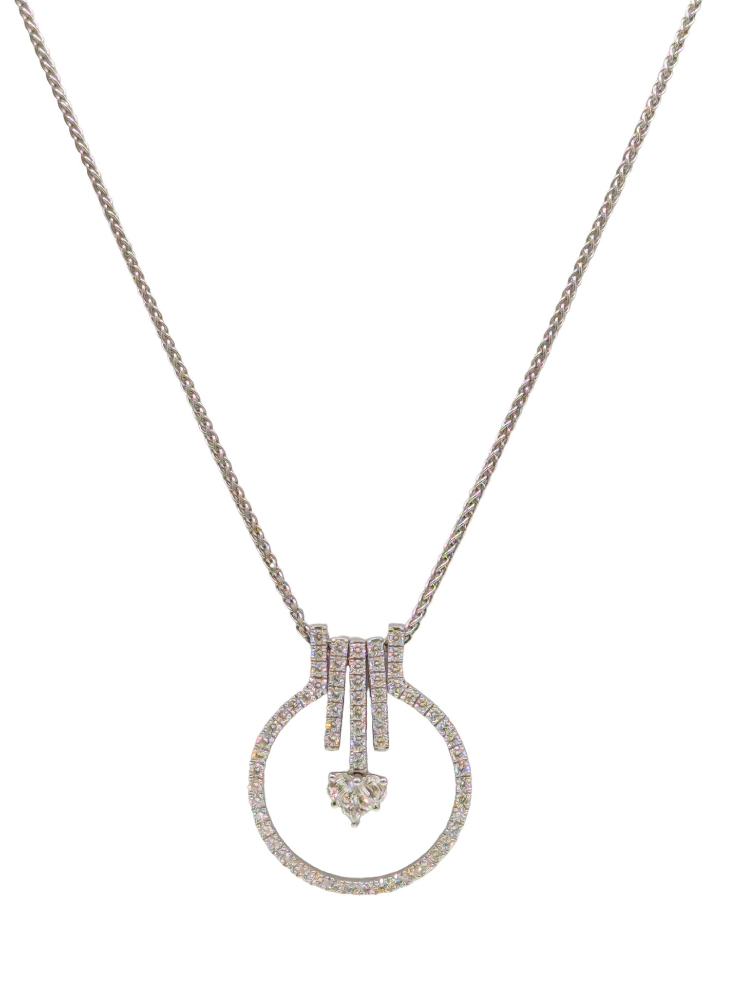 18ct White Gold Diamond Heart Pendant and Chain