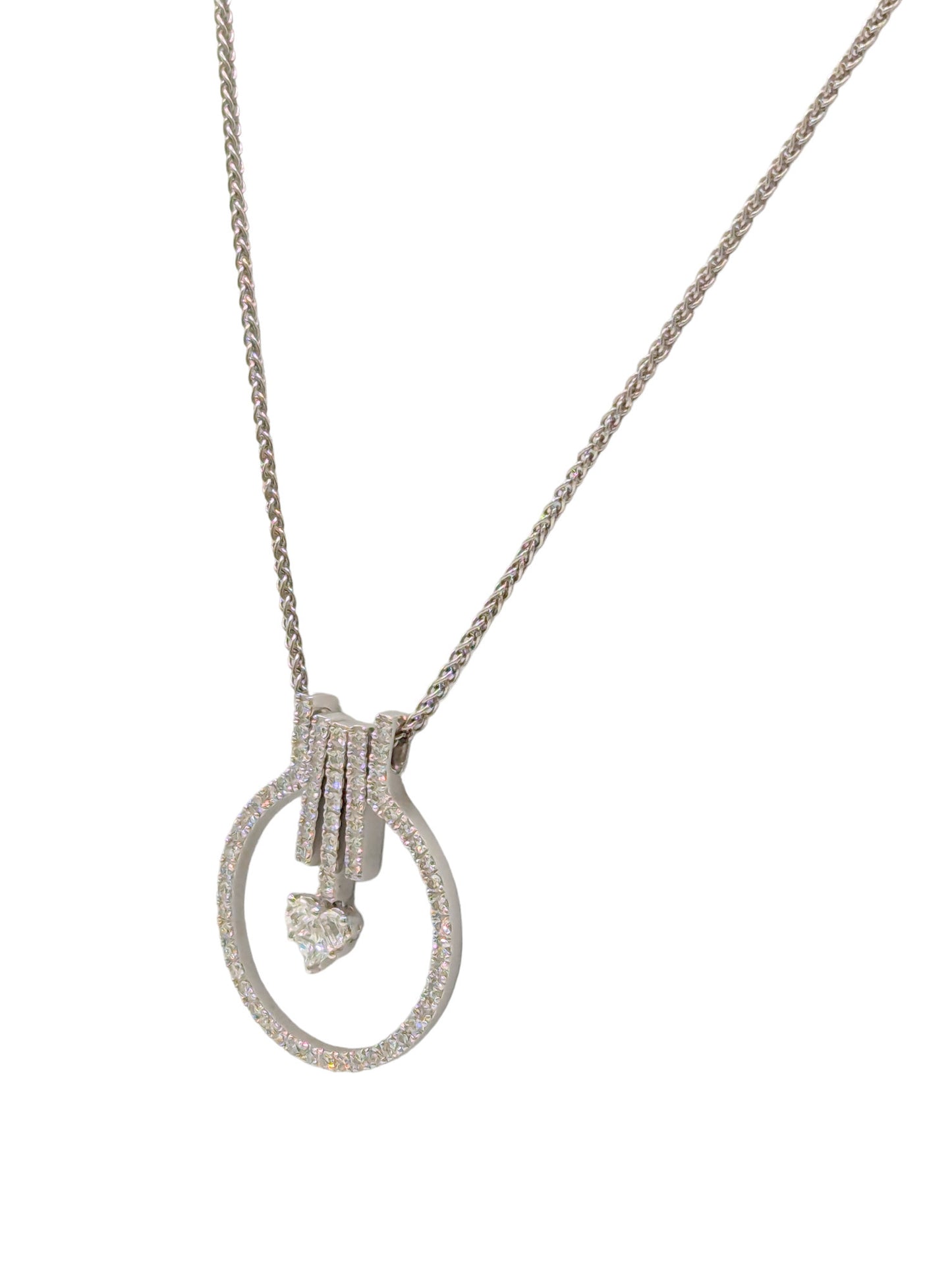 18ct White Gold Diamond Heart Pendant and Chain