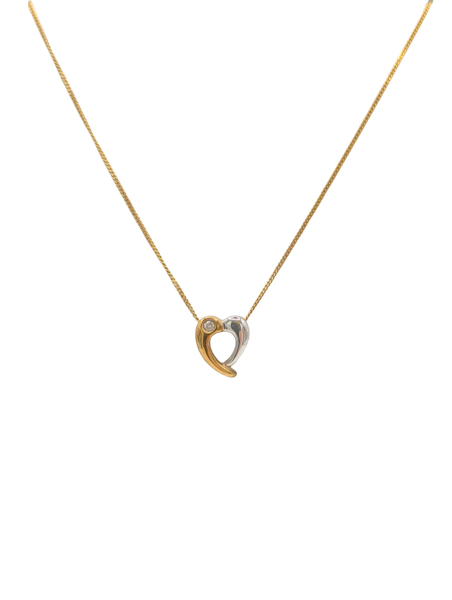 9ct Yellow/White Gold Diamond Floating Heart Pendant & Chain