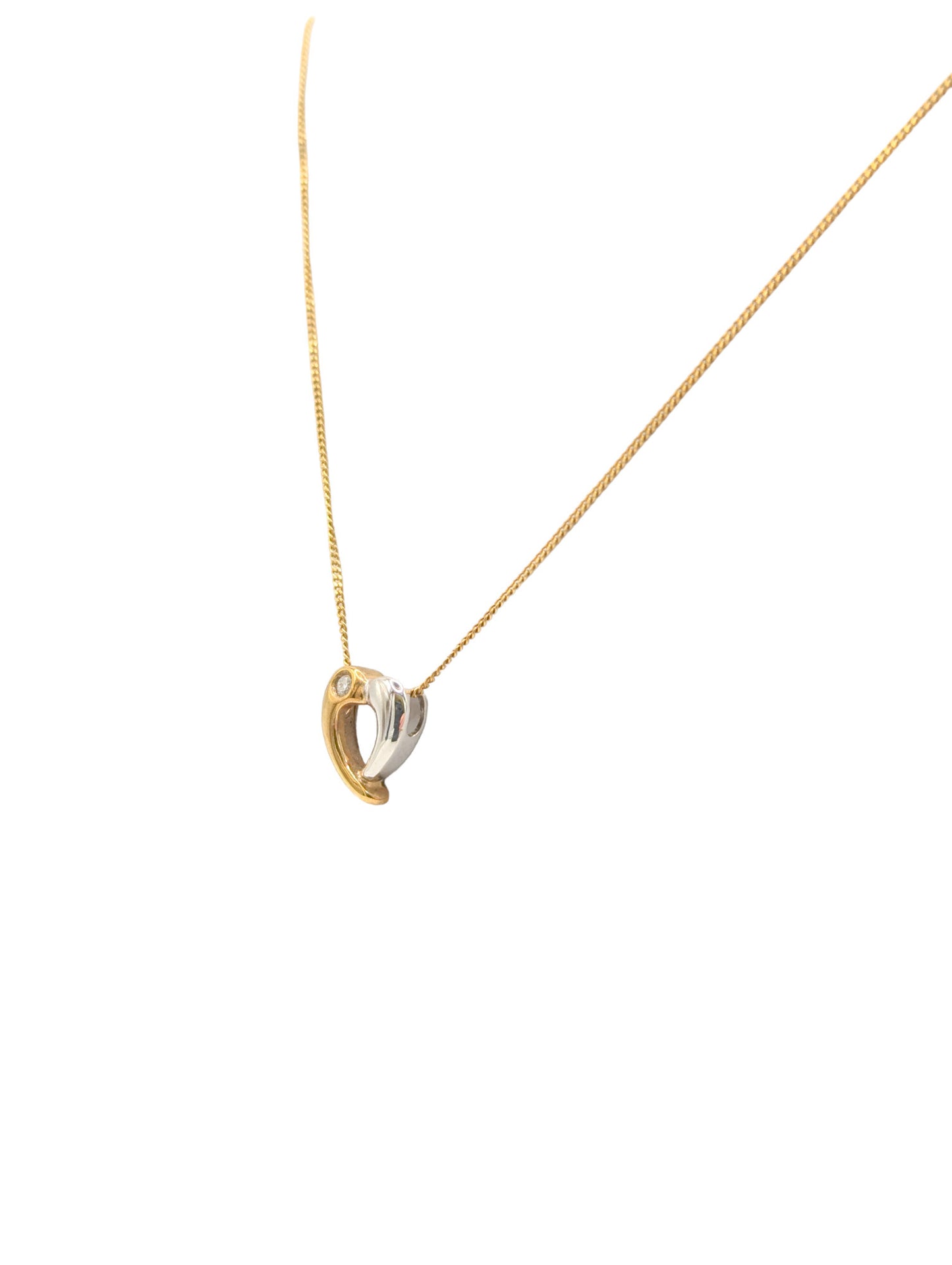 9ct Yellow/White Gold Diamond Floating Heart Pendant & Chain