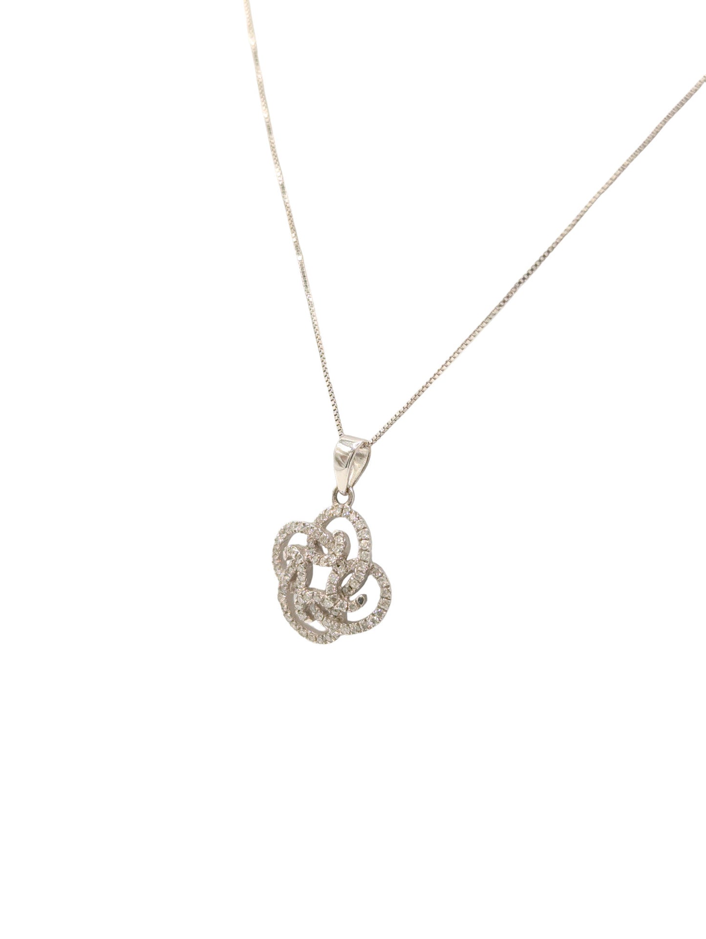 9ct White Gold Diamond Swirl Pendant & Chain