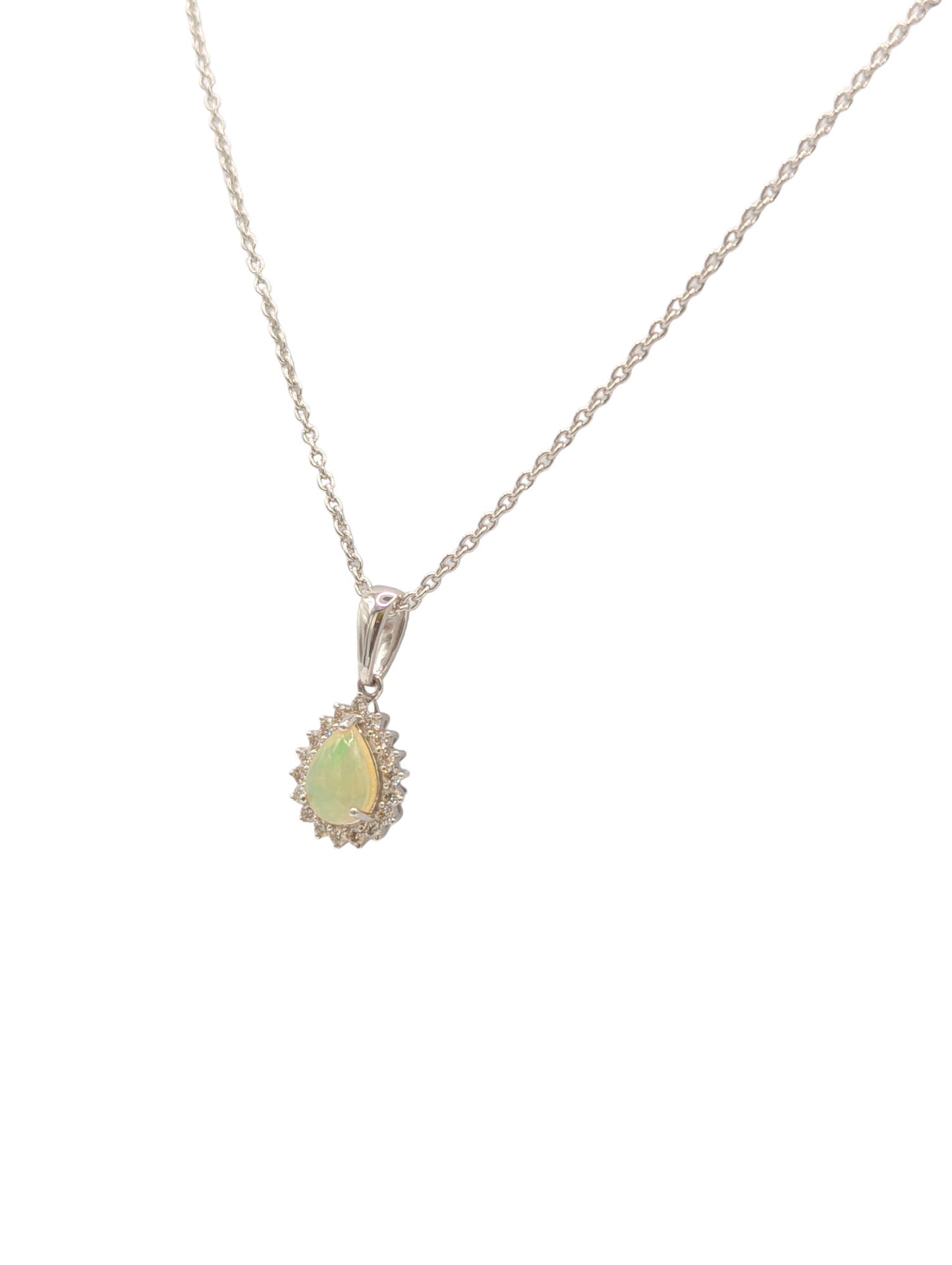 9ct Diamond/Opal Teardrop Pendant & 20”Chain