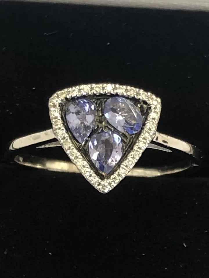 18ct WG Tanzanite & Diamond Trillion Shape Ring