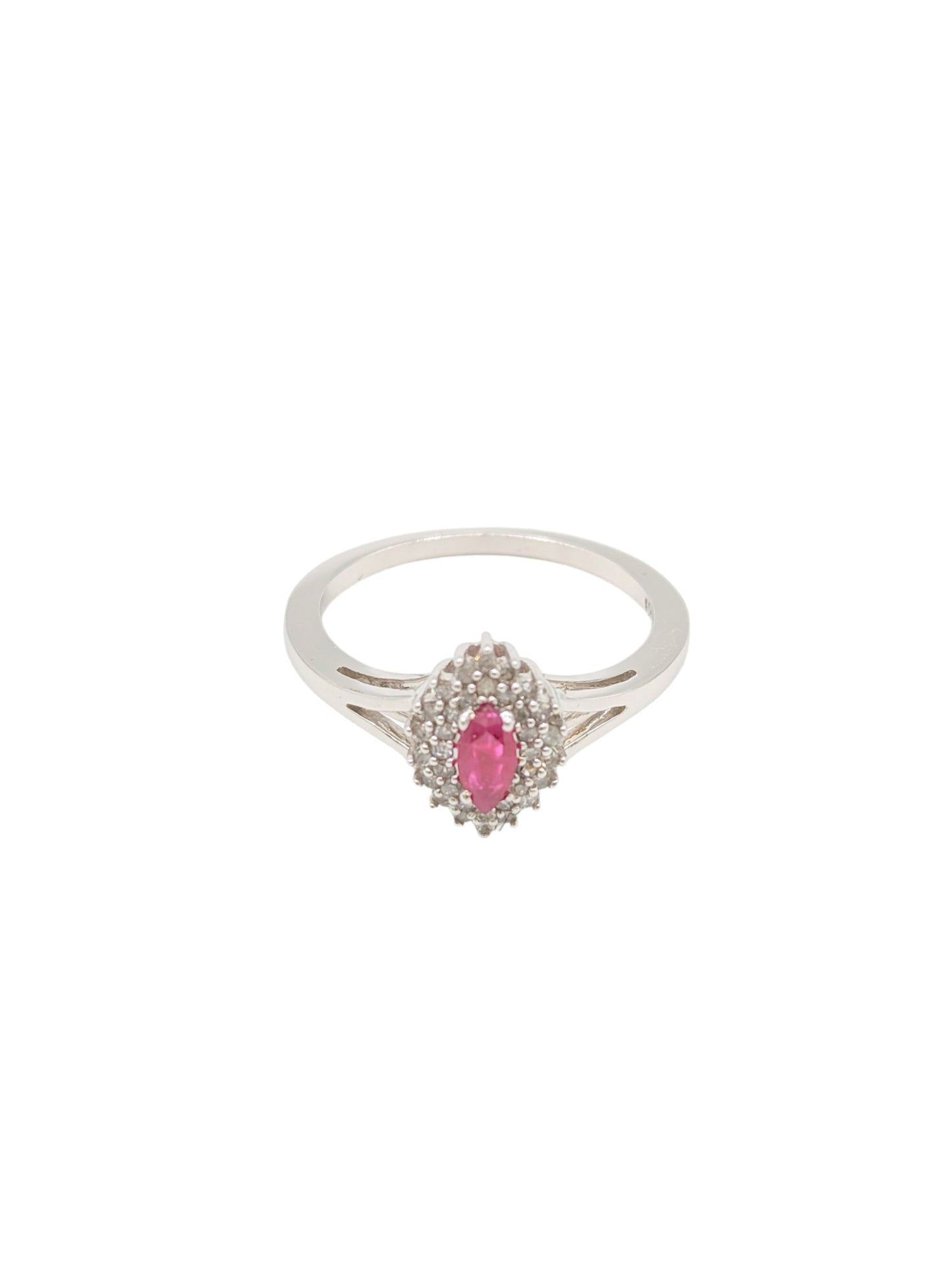 9 Carat WG Marquise Shape Ruby and Diamond Cluster Ring