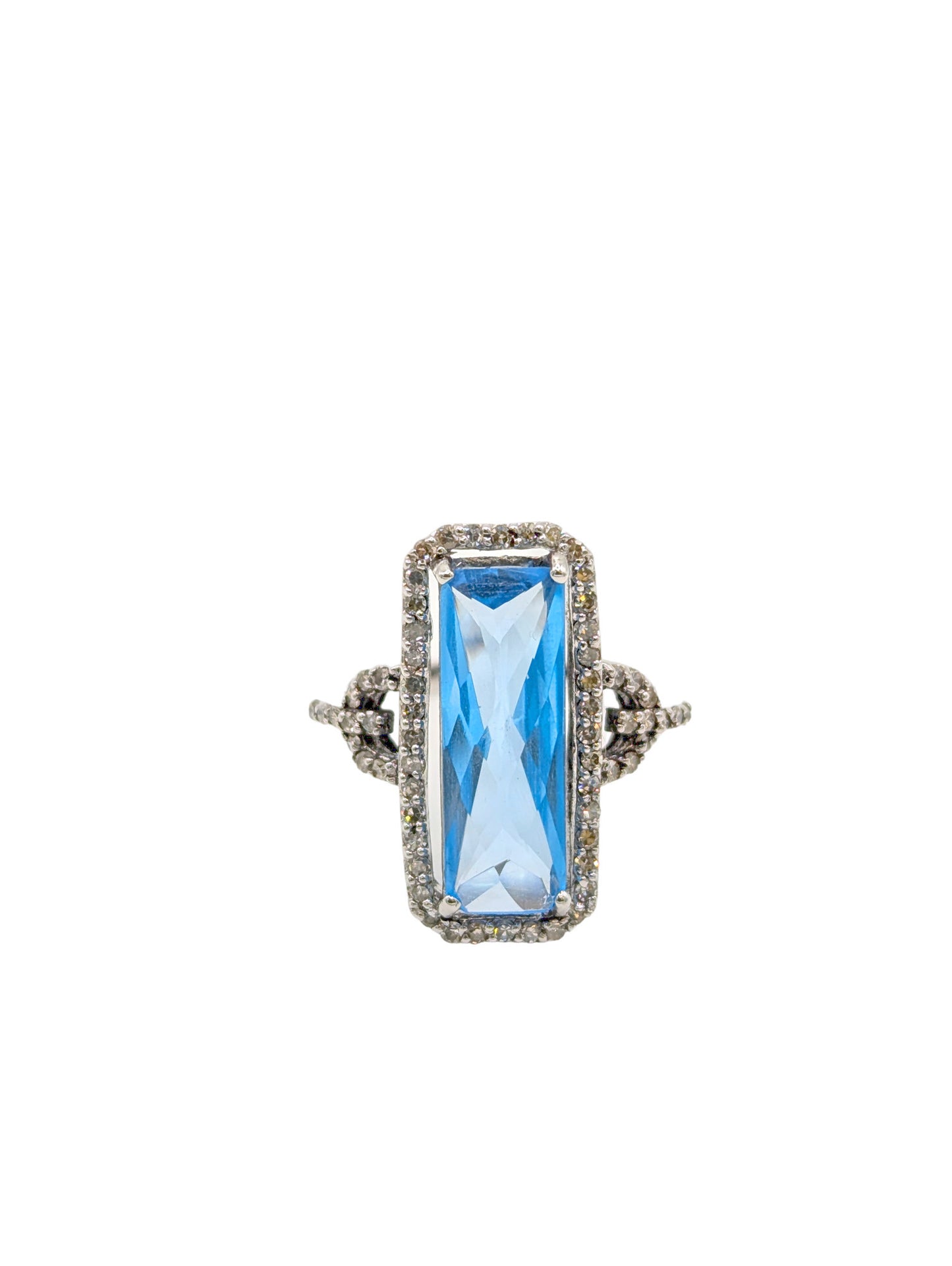 9ct WG Art Deco Inspired Blue Topaz and Diamond Dress Ring