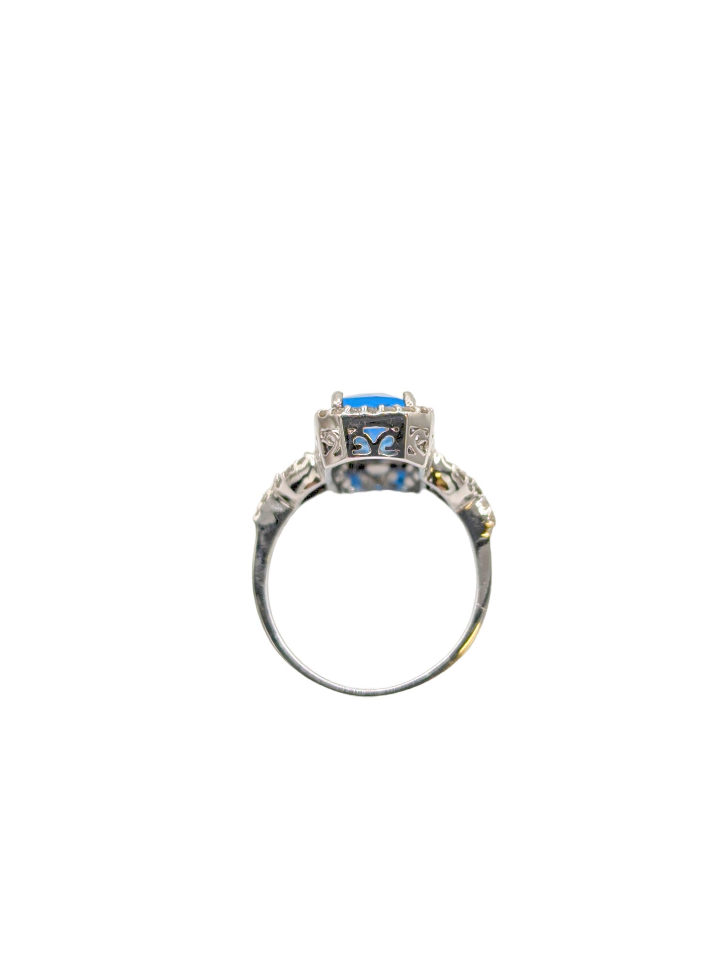 9ct WG Art Deco Inspired Blue Topaz and Diamond Dress Ring