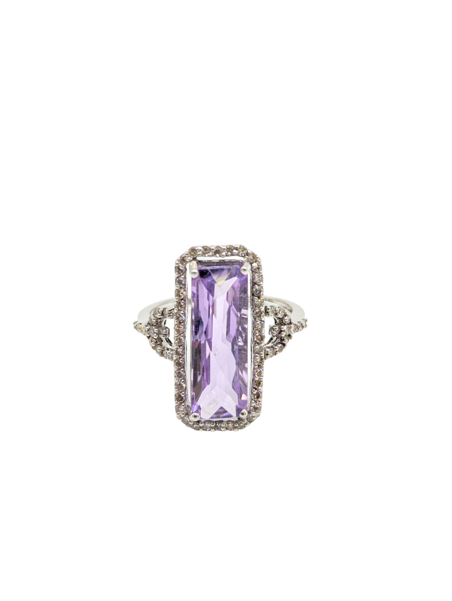 9ct WG Art Deco Inspired Amethyst and Diamond Dress Ring