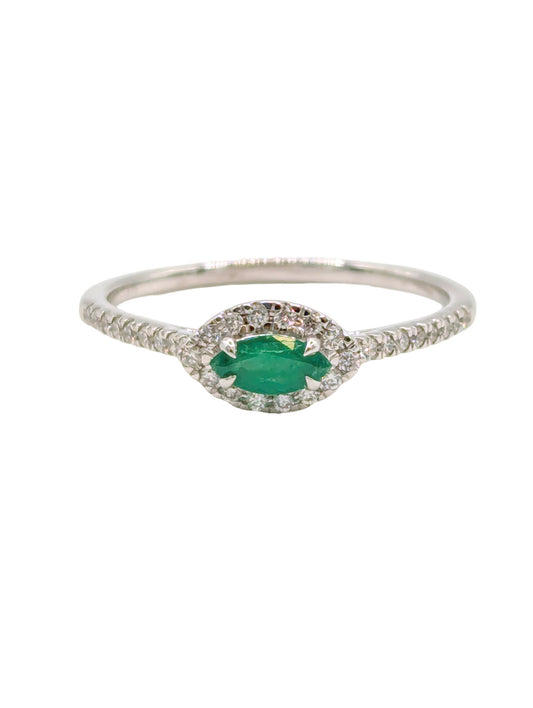 9ct WG Marquis Emerald Diamond Halo Ring