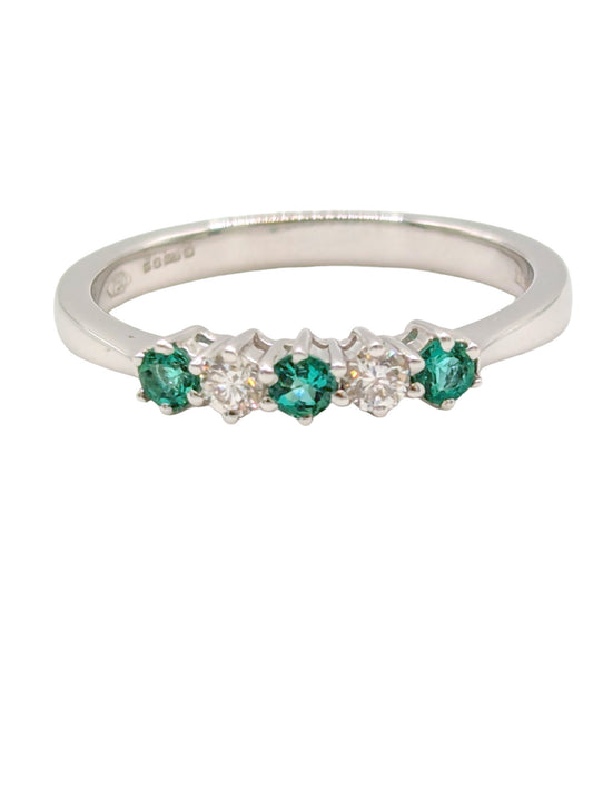 18ct White Gold Diamond and Emerald 1/2 ET Ring