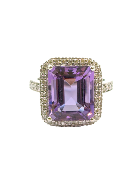 9ct WG Amethyst And Diamond Large Cocktail Ring