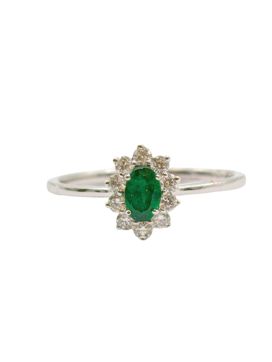 18ct Diamond and Emerald Oval Cluster Ring