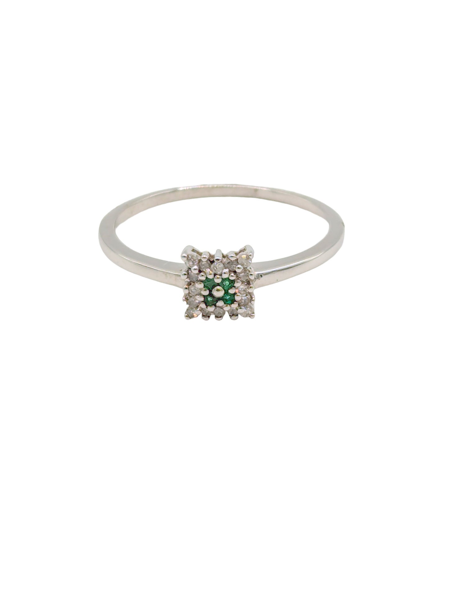 9ct White Gold Emerald and Diamond Cluster Dress Ring