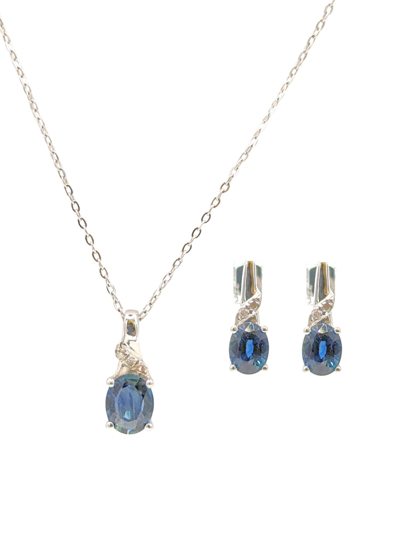 9 Carat White Gold Sapphire and Diamond Highlight Pendant and Earring Set