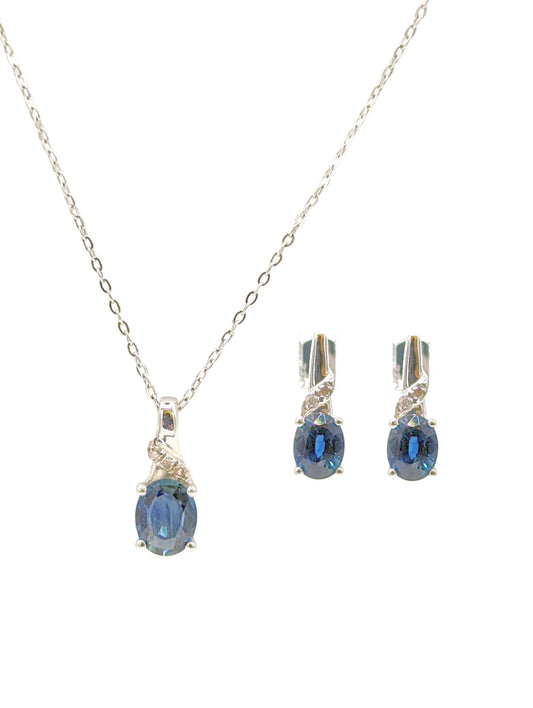 9 Carat White Gold Sapphire and Diamond Highlight Pendant and Earring Set