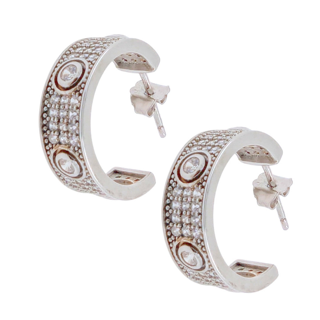 Multi CZ Silver Small Hoop Earrings