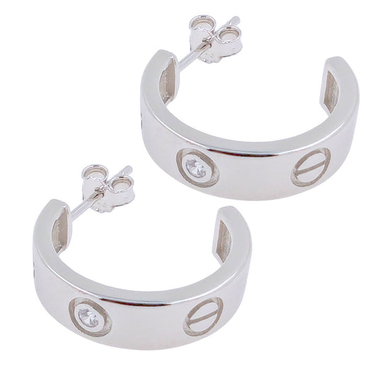 CZ and Screw Effect Silver Small Hoop Earrings