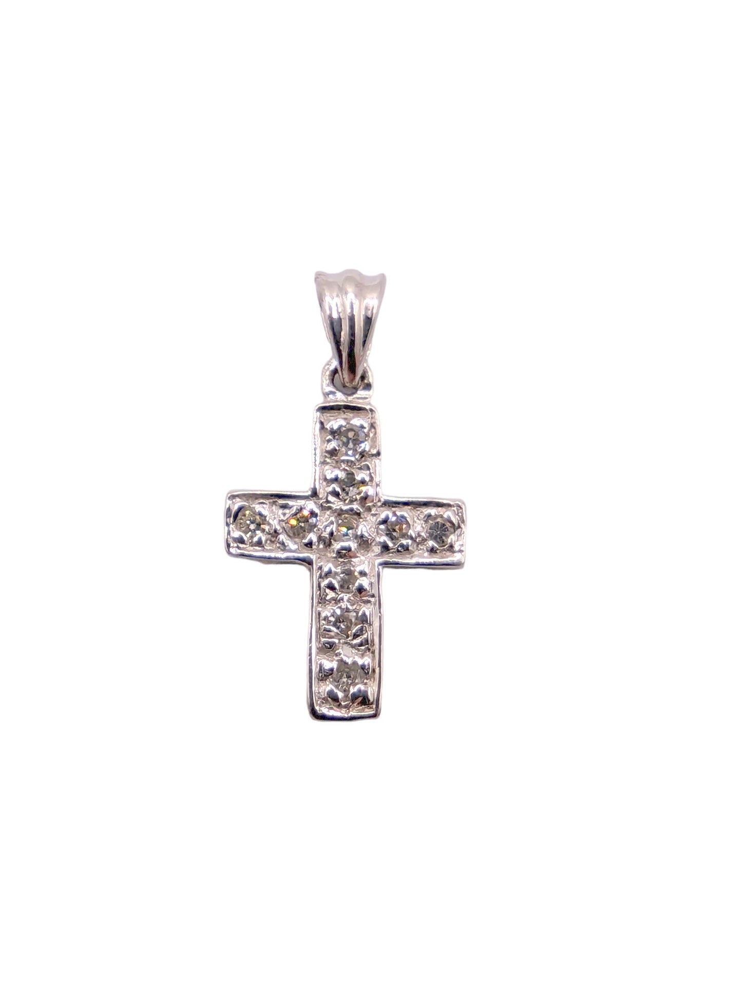 9ct White Gold Diamond Set Small Cross Pendant